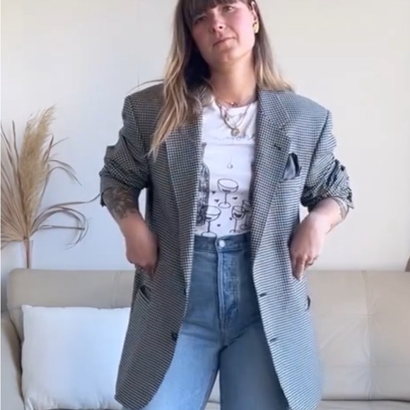 Vintage oversized Houndstooth wool blazer in b&w - Picture 2 of 2